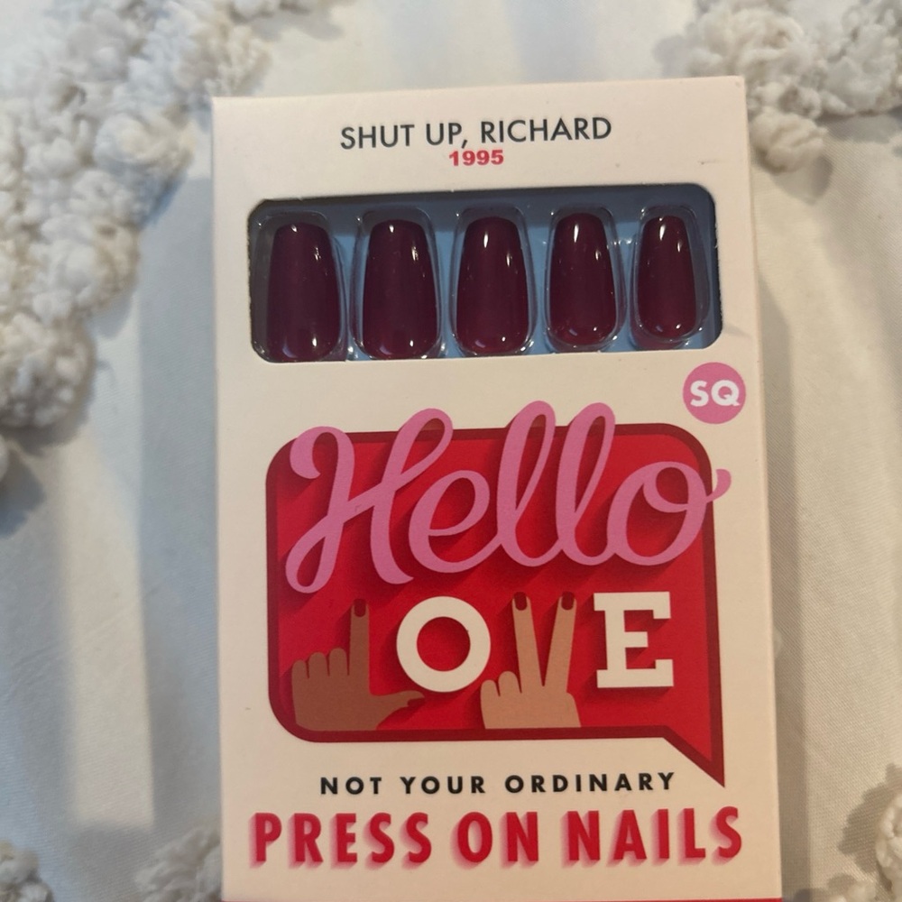 Hello Love Press On Nails Shut Up Richard Squaffin Shape Red